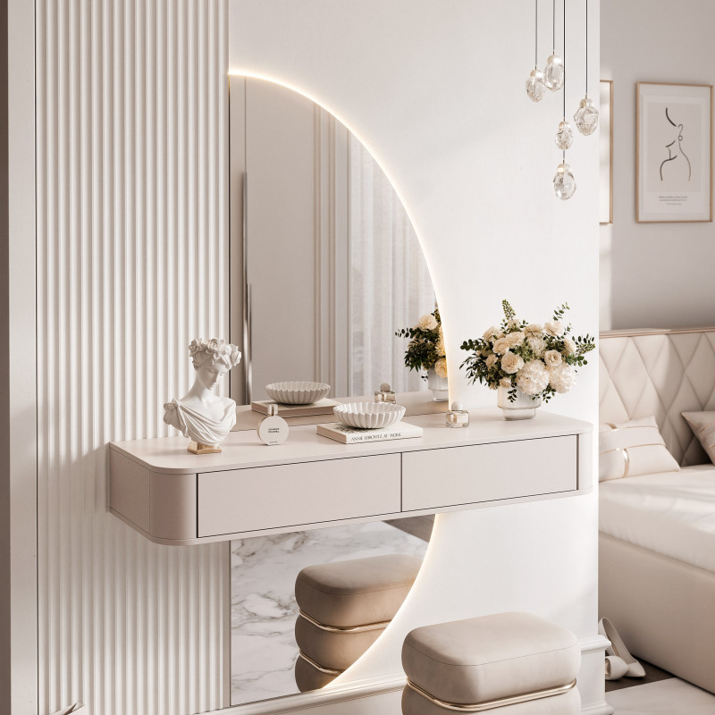 Wisząca toaletka kosmetyczna LUNA gładka z lustrem| IDOHOME